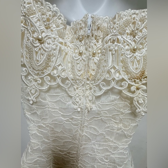 Vintage Jessica McClintock Lace Sheath Wedding Dress Off Shoulder Ivory White - Picture 7 of 12